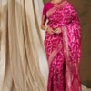 Pink Woven Floral Work Banarasi Silk Saree Set