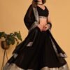 Black Sequin Embroidered Faux Blooming Lehenga Set - Image 3