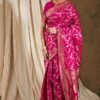 Pink Woven Floral Work Banarasi Silk Saree Set - Image 4
