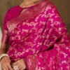 Pink Woven Floral Work Banarasi Silk Saree Set - Image 3
