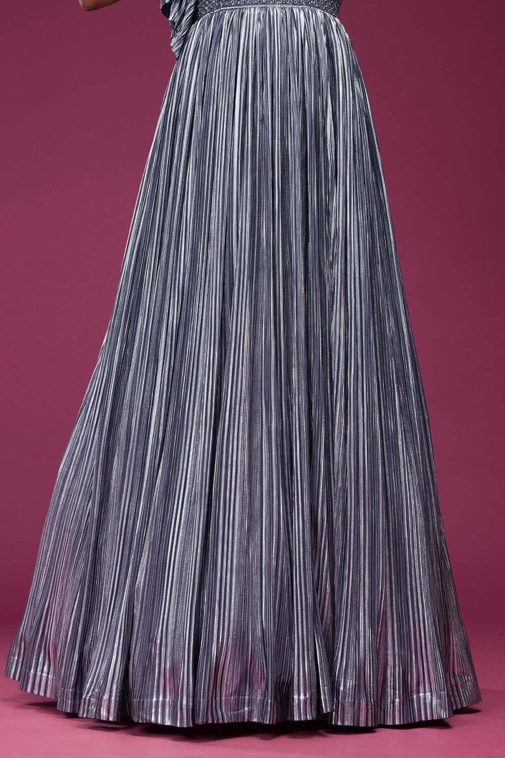 Grey Mirror Embroidered Silk Evening Gown - Image 5