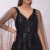 Black Sequins Embroidered Net Evening Gown - Image 4