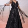 Black Sequins Embroidered Net Evening Gown - Image 2