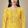 Yellow Color Rayon Rayon Fabric Readymade Kurti With Pant - Image 2