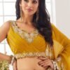 Spectra Yellow Sequins Embroidered Georgette Crop Top Lehenga - Image 2