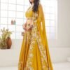 Spectra Yellow Sequins Embroidered Georgette Crop Top Lehenga - Image 3