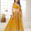 Spectra Yellow Sequins Embroidered Georgette Crop Top Lehenga - Image 4