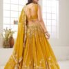 Spectra Yellow Sequins Embroidered Georgette Crop Top Lehenga - Image 5