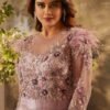Bridal Rose Pink Sequins Embroidered Shimmer Organza Cocktail Gown - Image 2