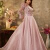 Bridal Rose Pink Sequins Embroidered Shimmer Organza Cocktail Gown - Image 5