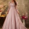 Bridal Rose Pink Sequins Embroidered Shimmer Organza Cocktail Gown - Image 4