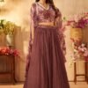 Rose Brown Sequins Embroidered Crepe Party Wear Lehenga - Image 3