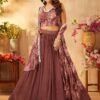 Rose Brown Sequins Embroidered Crepe Party Wear Lehenga - Image 6