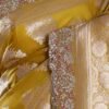 Antique Moss Yellow Gota Embroidered Banarasi Silk Saree - Image 4