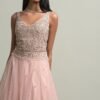 Light Peach Stone Embroidered Net Evening Gown - Image 2