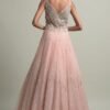 Light Peach Stone Embroidered Net Evening Gown - Image 5